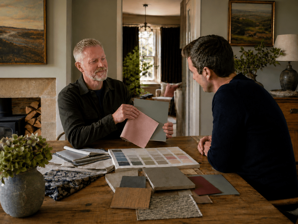 Simon Long style colour consultation helping a homeowner choose paint colours for a warm Yorkshire home